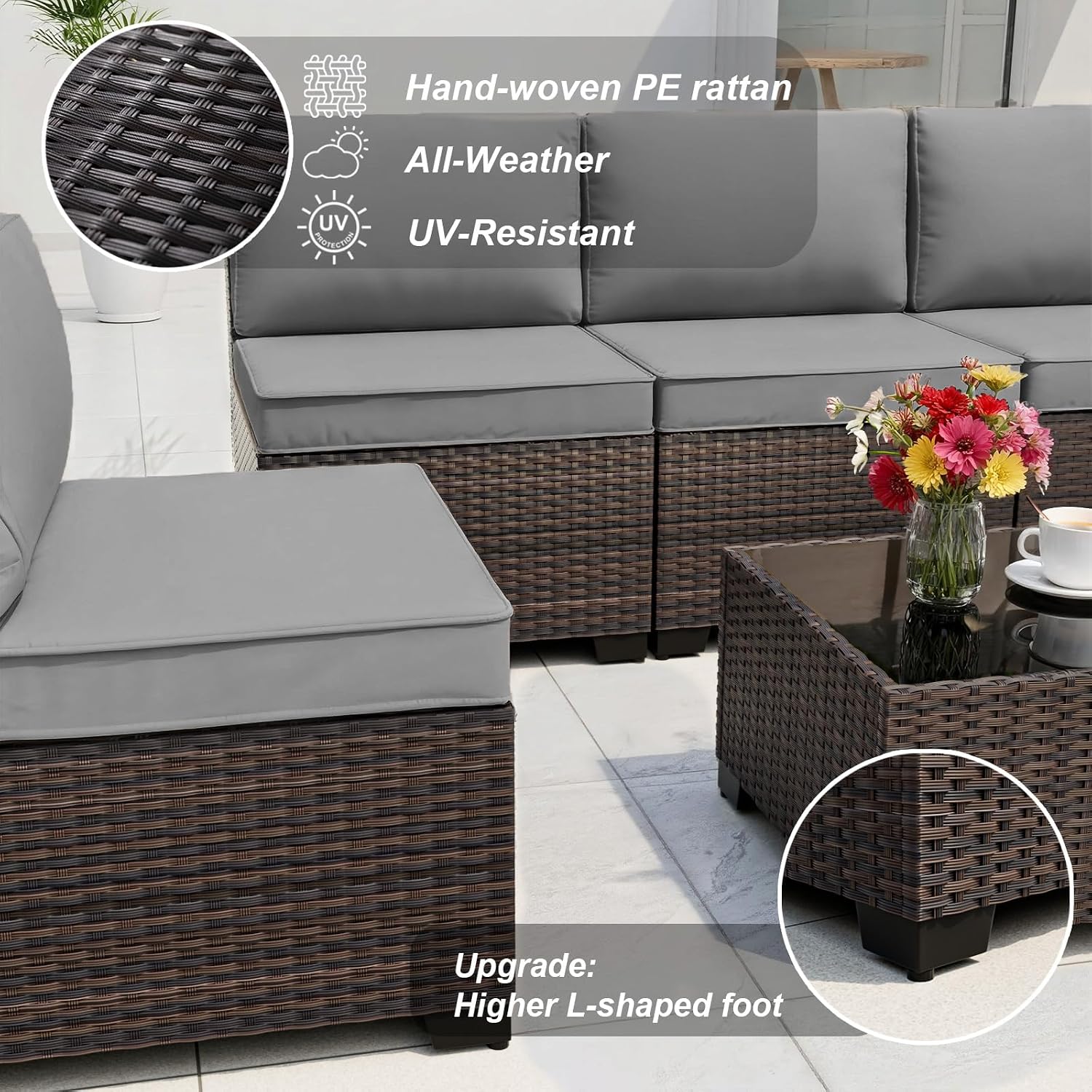 Outdoor Furniture Fire Pit Set - 10피스 야외용 섹셔널 소파 세트 (프로판