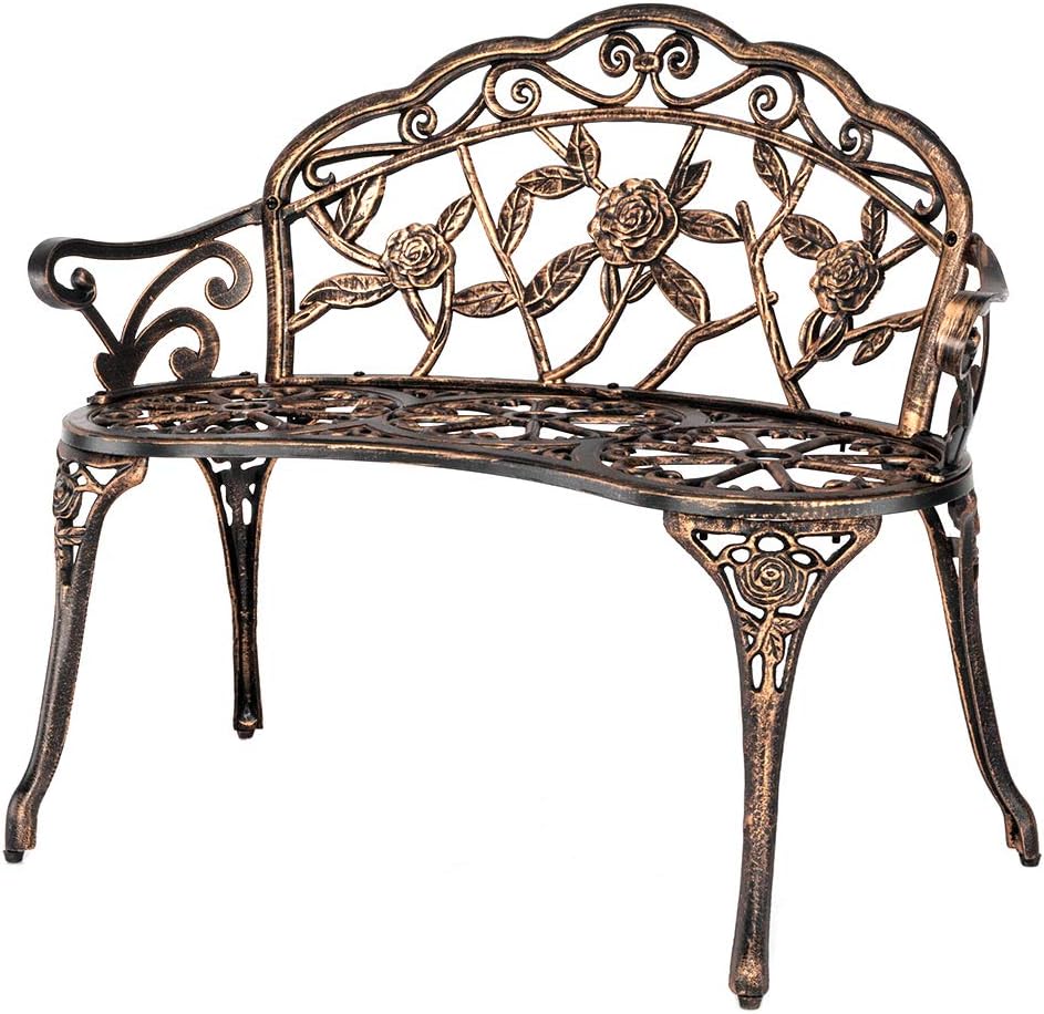 Outdoor Furniture One Piece - 야외용 금속 정원 벤치, 장미 무늬