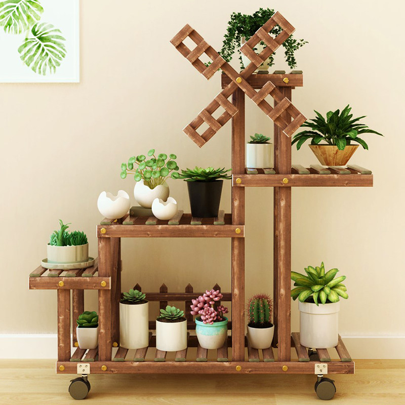 Outdoor Furniture Balcony - 발코니 다층식 화분대 원목 이동식 천장까지