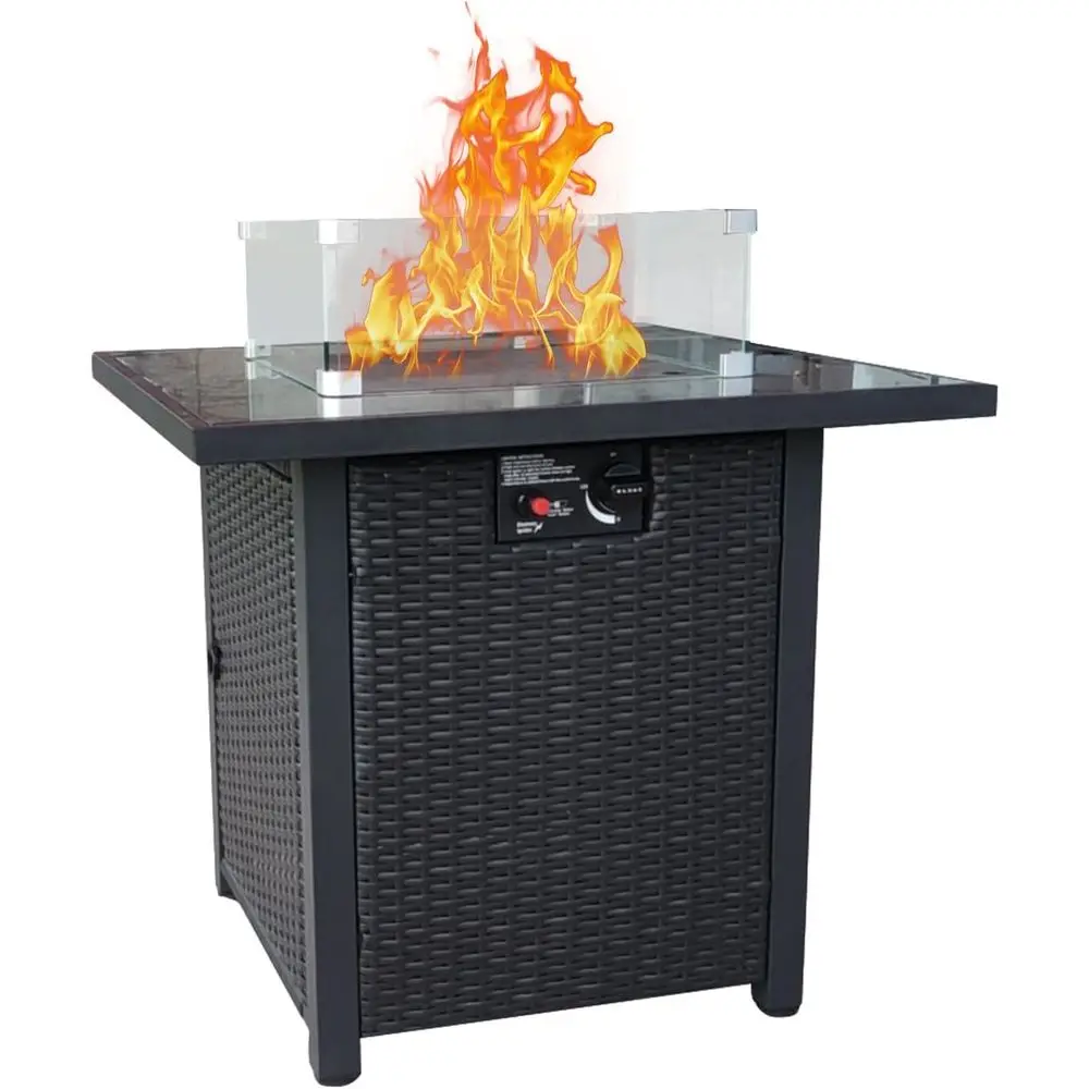 Outdoor Furniture Fire Pit Set - 야외용 위커 가구 세트, 플러시 쿠션이