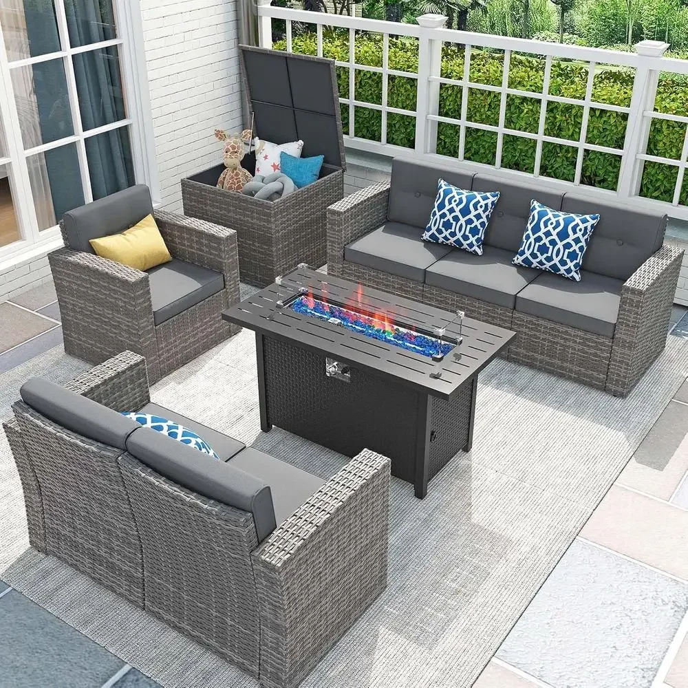 Outdoor Furniture Fire Pit Set - 8피스 파티오 가구 세트(45인용 화덕 테이블