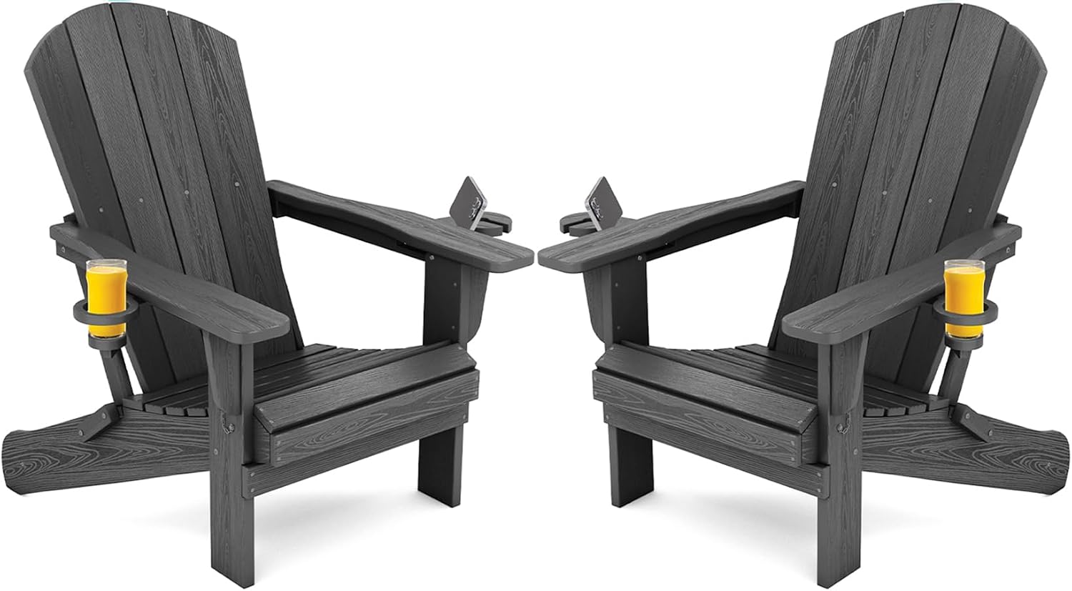 Outdoor Furniture Fire Pit Set - 야외용 접이식 의자 2개 세트, 컵홀더가