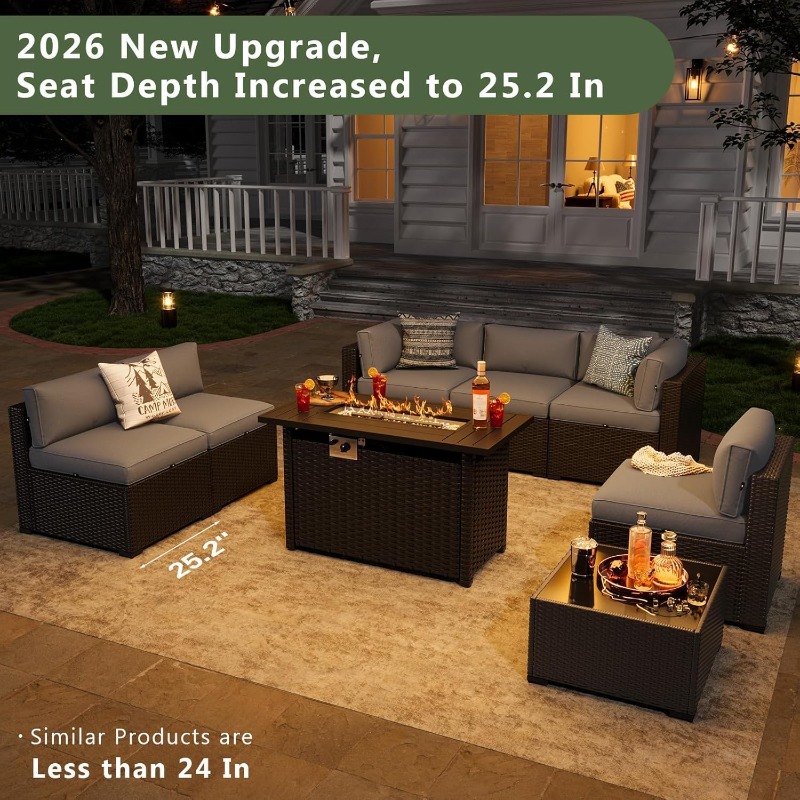 Outdoor Furniture Fire Pit Set - 아오쉰 8피스 파티오 가구 세트 (44인치