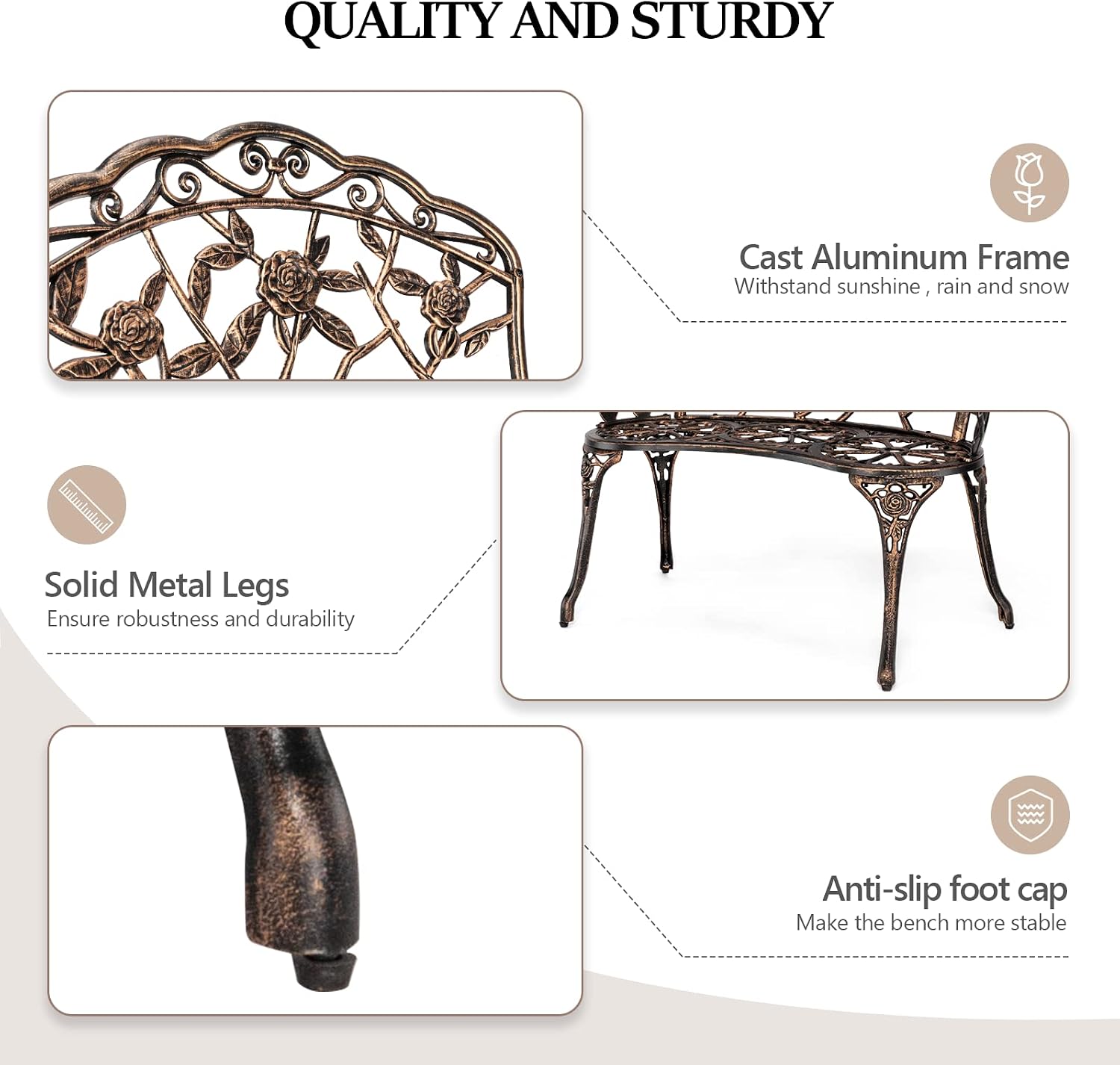 야외용 금속 정원 벤치, 장미 무늬 파티오 공원 의자, - Outdoor Furniture One Piece 리뷰 및 가격