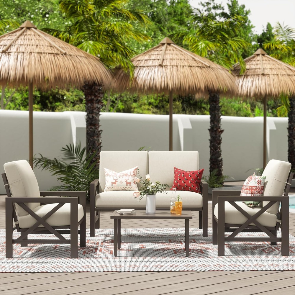 4피스 파티오 세트, 야외 섹셔널 금속 가구, 대화용  - Outdoor Furniture One Piece 리뷰 및 가격