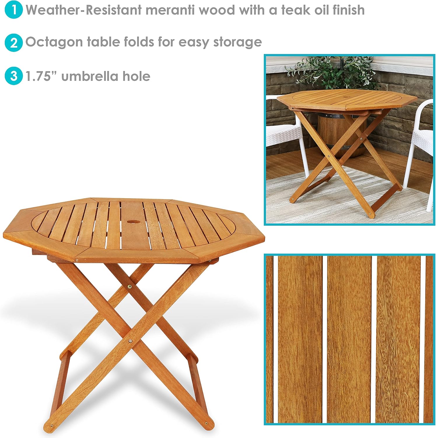 메란티 목재 접이식 야외 테이블, 뒷마당, 현관, 정원 - Outdoor Furniture One Piece 리뷰 및 가격