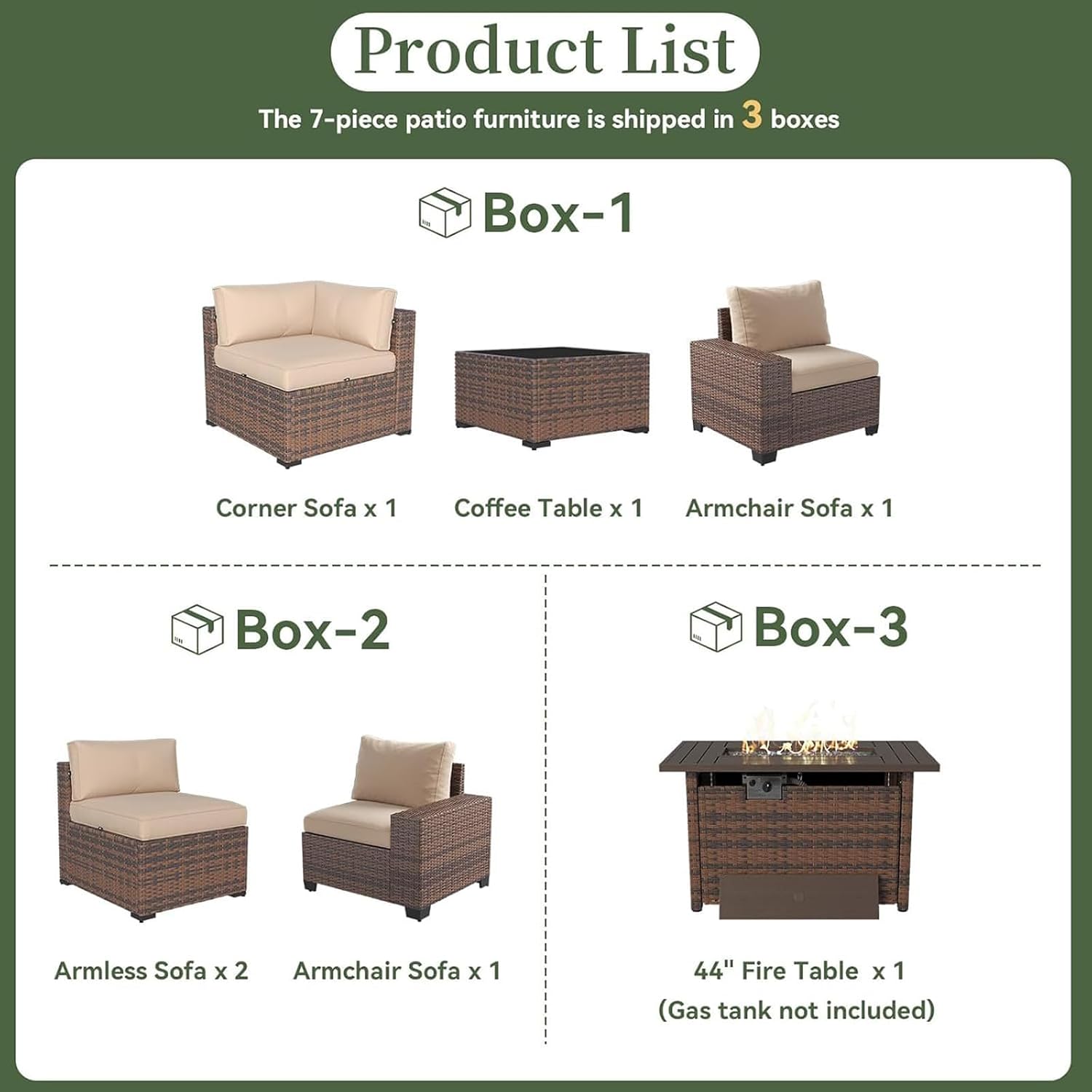 넓은 팔걸이와 44인치 화덕 테이블이 포함된 7피스 파 - Outdoor Furniture Fire Pit Set 리뷰 및 가격