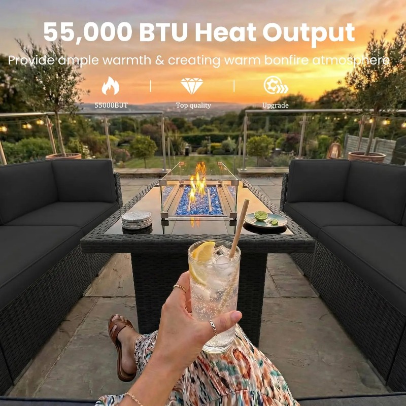 8피스 파티오 위커 섹셔널 소파 세트(44인치 프로판  - Outdoor Furniture Fire Pit Set 리뷰 및 가격