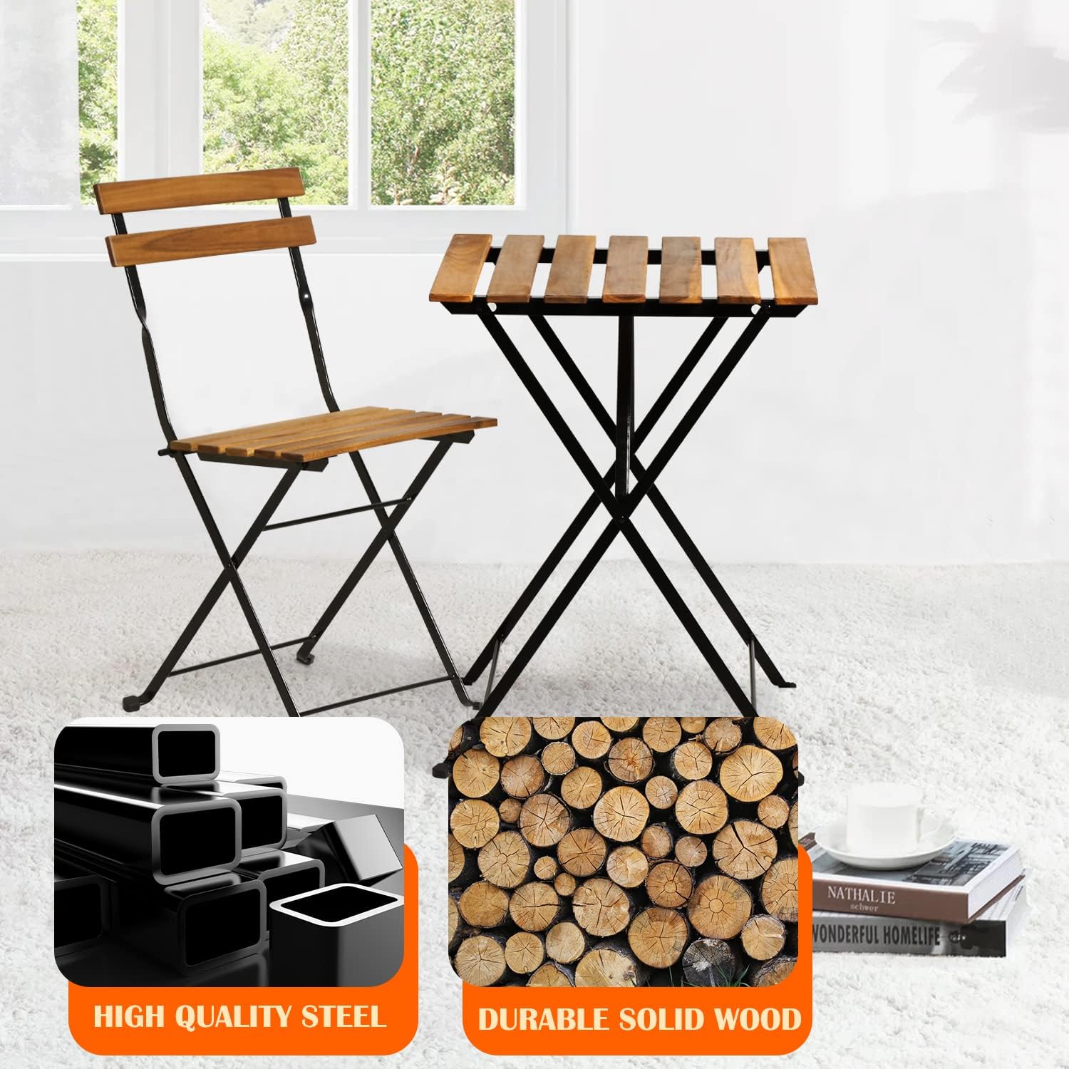 천연 나무 3피스 접이식 파티오 비스트로 세트(테이블  - Outdoor Furniture One Piece 리뷰 및 가격