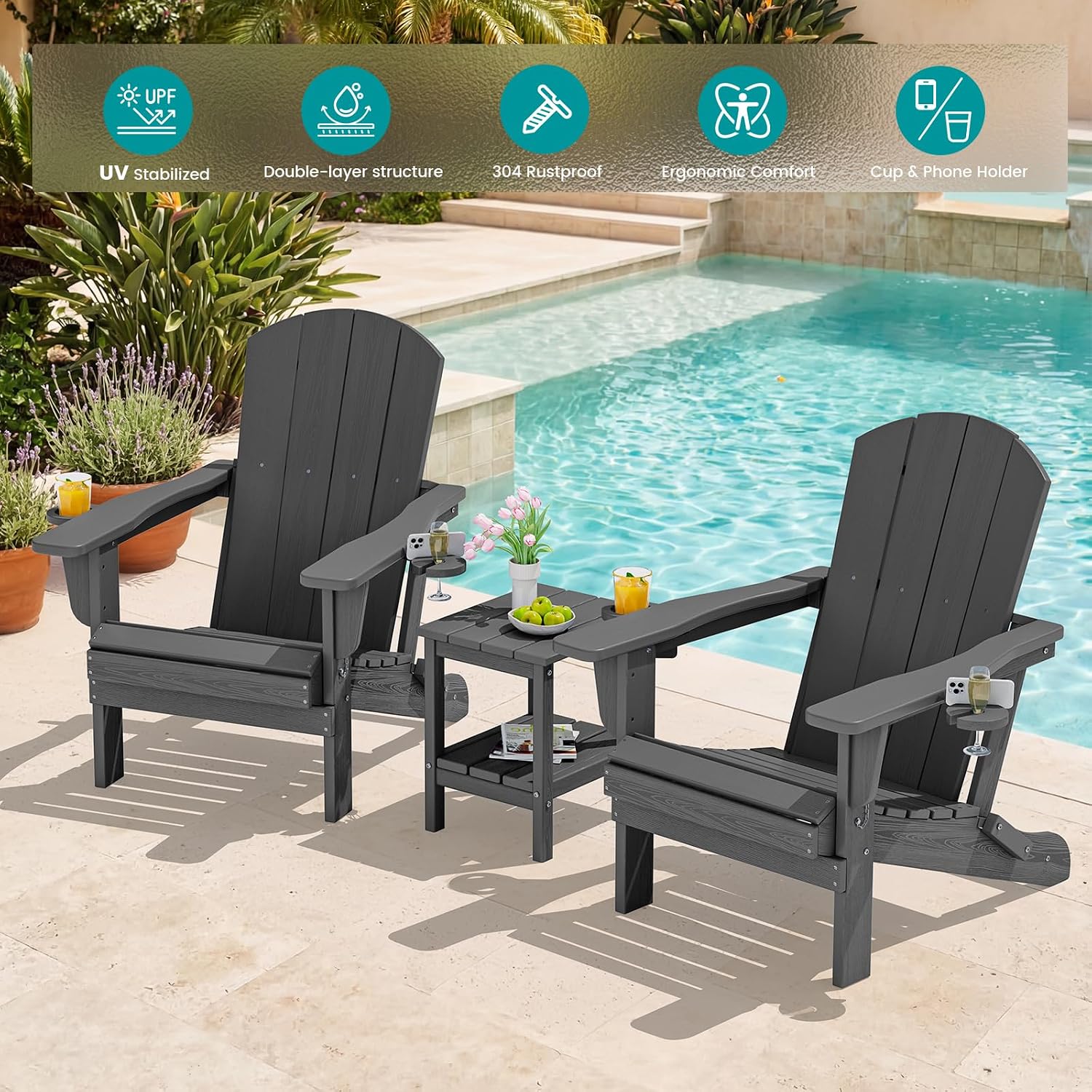 야외용 접이식 의자 2개 세트, 컵홀더가 있는 튼튼한  - Outdoor Furniture Fire Pit Set 리뷰 및 가격