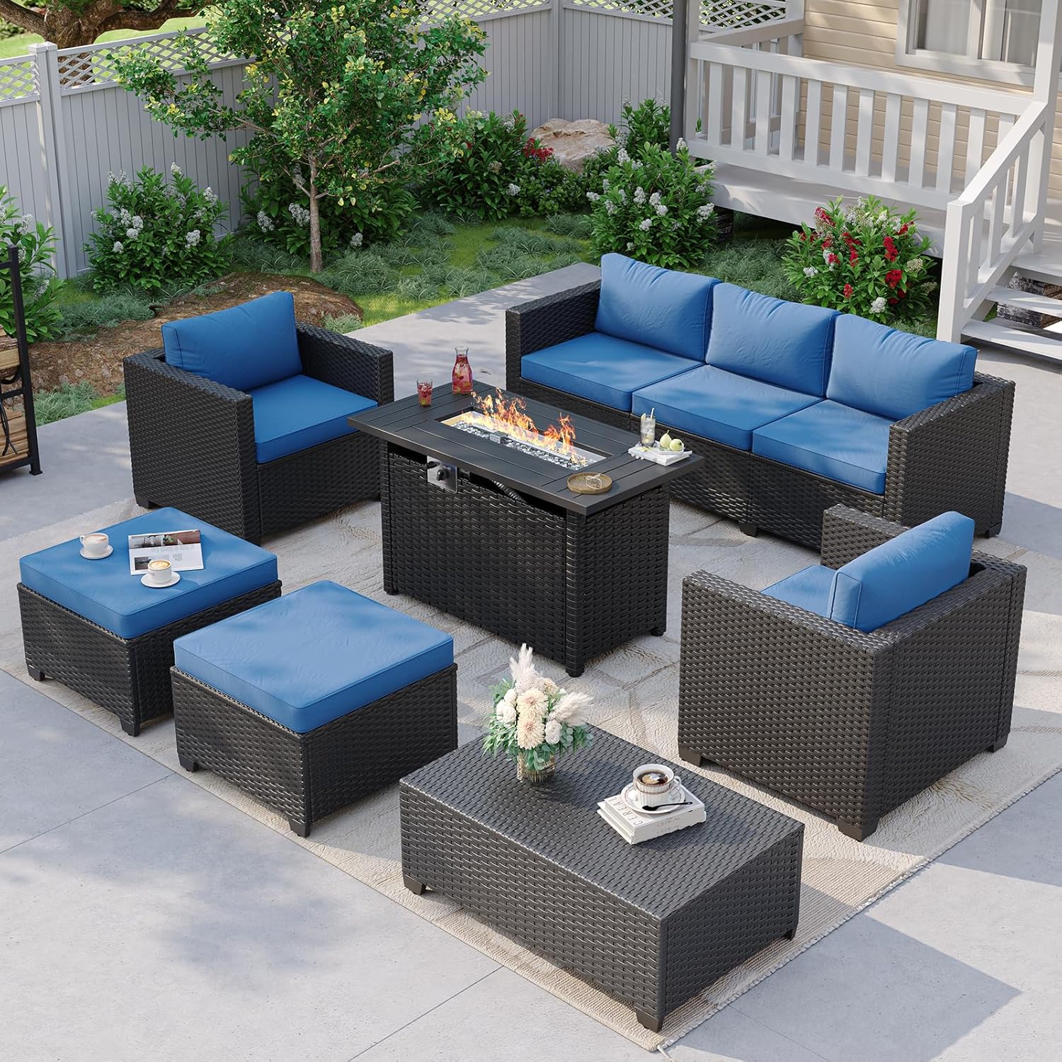 네이비 블루 야외용 섹셔널 소파 (화덕 테이블 및 수납 - Outdoor Furniture Fire Pit Set 리뷰 및 가격