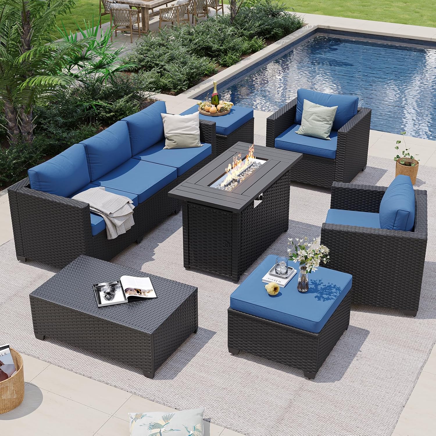 네이비 블루 야외용 섹셔널 소파 (화덕 테이블 및 수납 - Outdoor Furniture Fire Pit Set 리뷰 및 가격