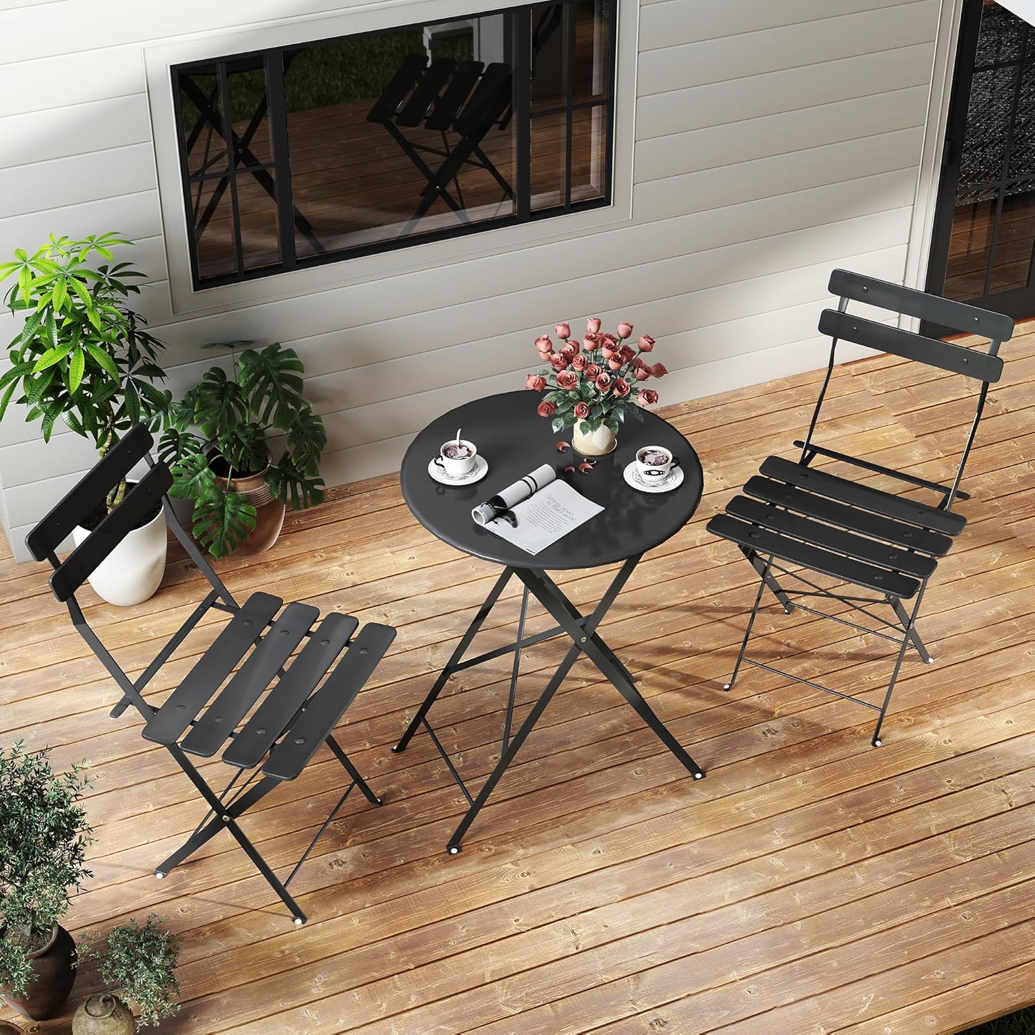 공간 절약형 검정색 3피스 접이식 야외 비스트로 세트, - Outdoor Furniture One Piece 리뷰 및 가격
