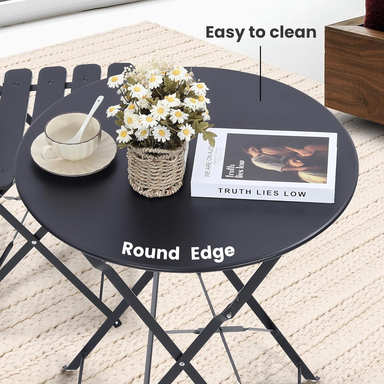공간 절약형 검정색 3피스 접이식 야외 비스트로 세트, - Outdoor Furniture One Piece 리뷰 및 가격