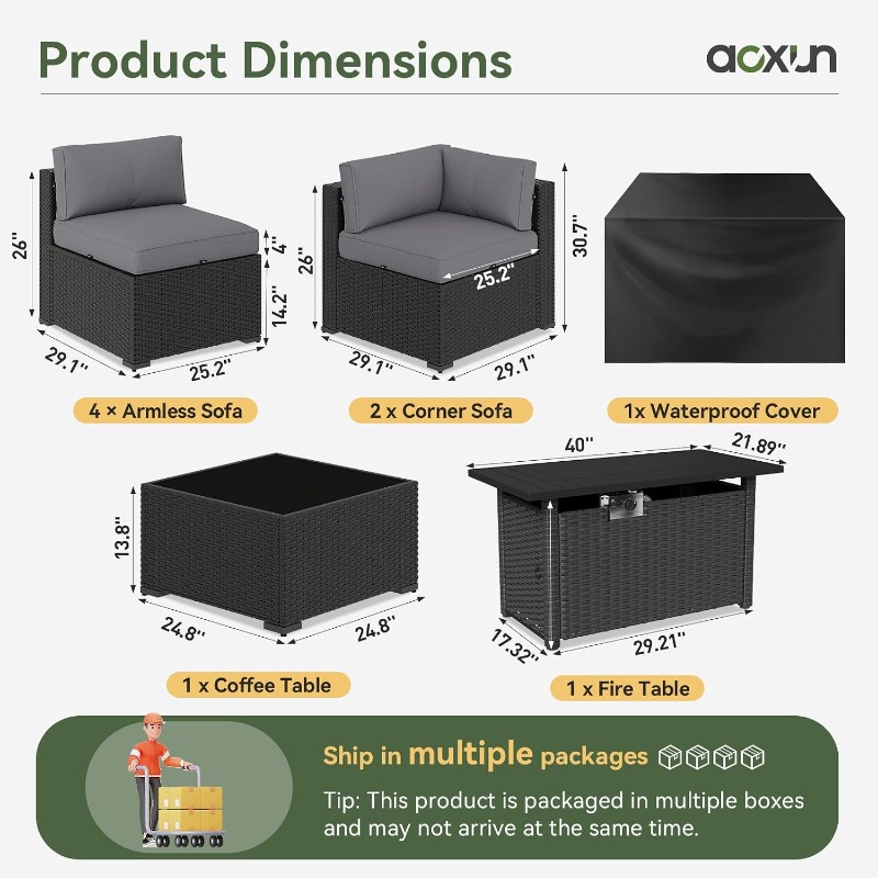아오쉰 8피스 파티오 가구 세트 (44인치 화덕 테이블 - Outdoor Furniture Fire Pit Set 리뷰 및 가격