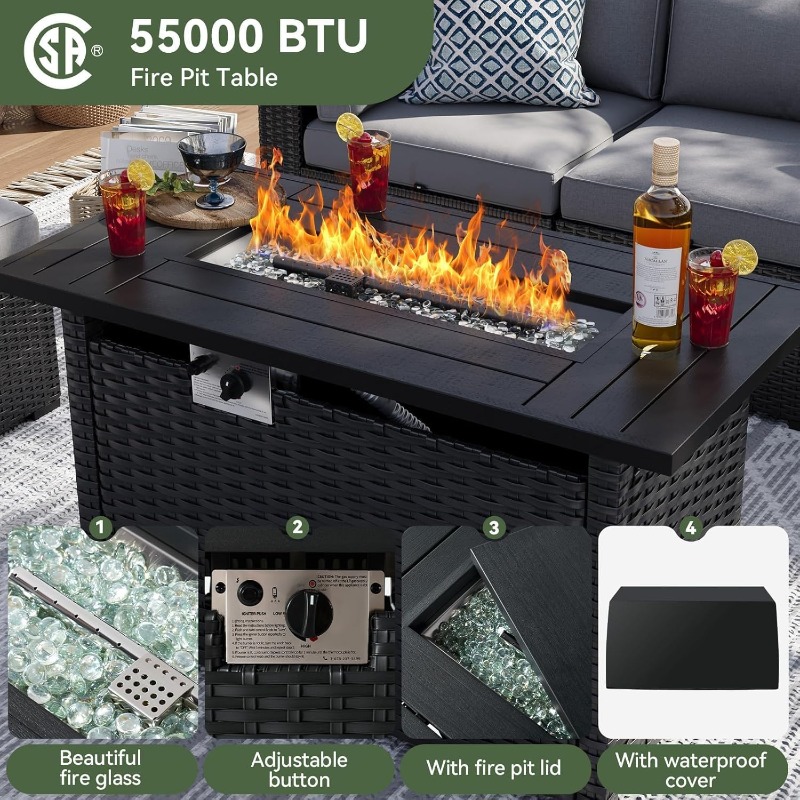 아오쉰 8피스 파티오 가구 세트 (44인치 화덕 테이블 - Outdoor Furniture Fire Pit Set 리뷰 및 가격